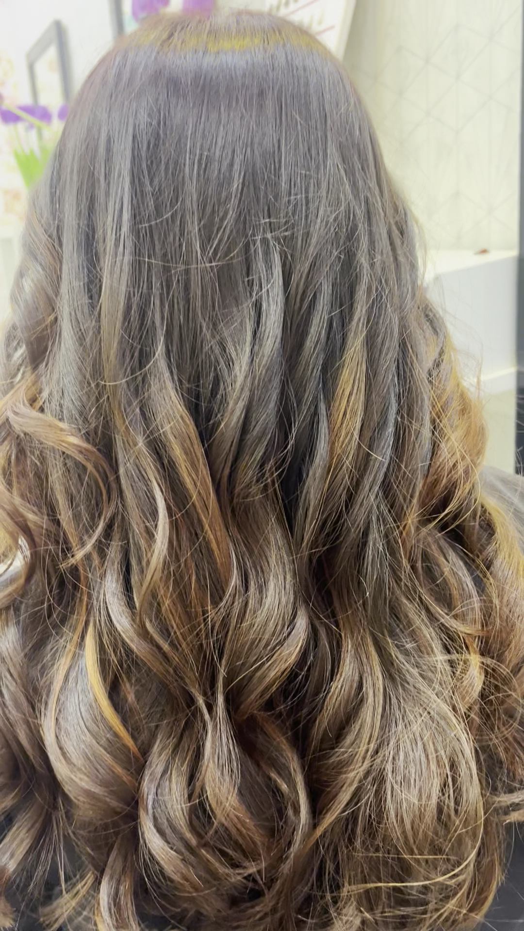 Soft balayage curls finished at Ombre Salon JVC